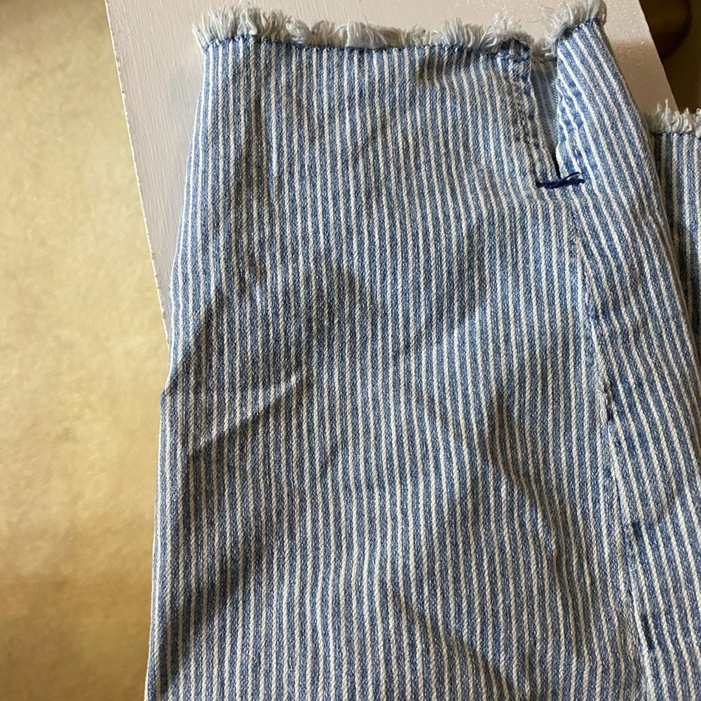 Denim spandex and cotton light blue and white strip jeans